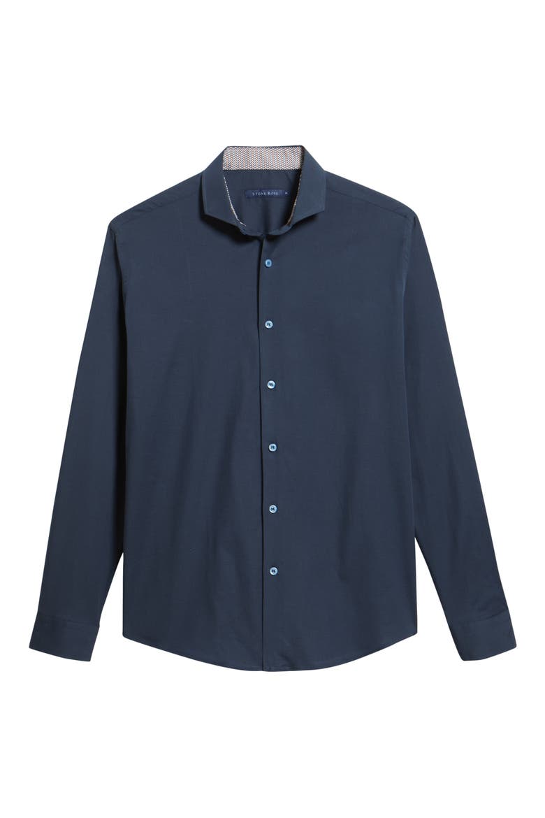 Nova Legacy Solid Navy Stretch Cotton Blend Button-Up Shirt, Alternate, color, DARK NAVY