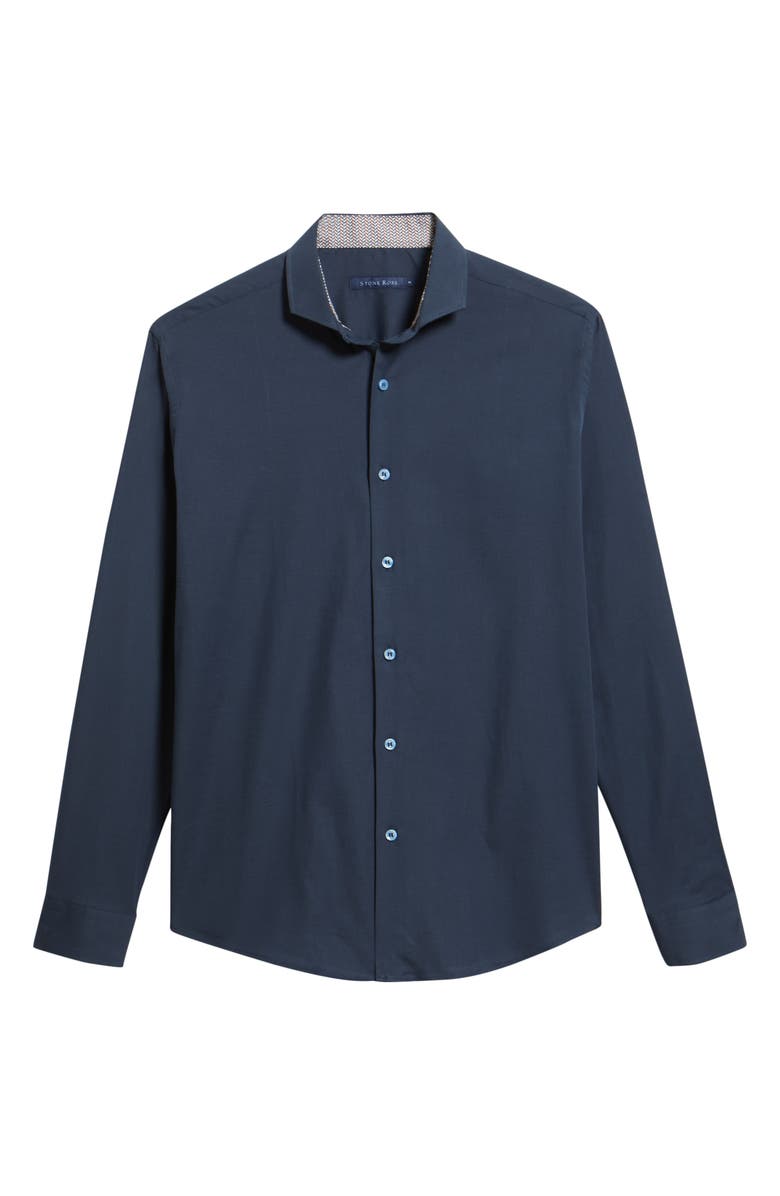 Stone Rose Nova Legacy Solid Navy Stretch Cotton Blend Button-Up Shirt, Alternate, color, Dark Navy