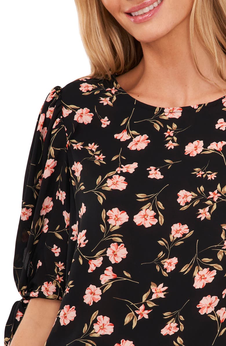 CeCe Floral Print Tie Sleeve Blouse, Alternate, color, 