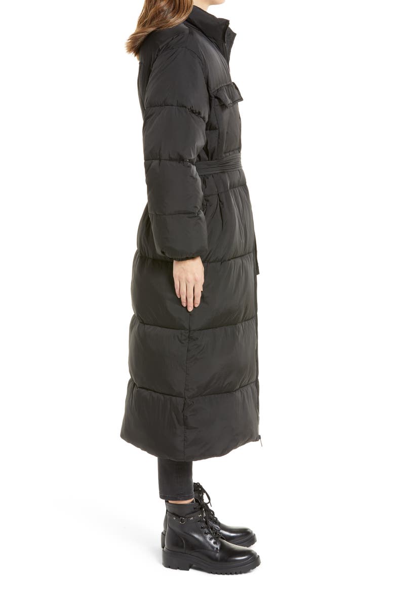 Good American Water-Resistant Longline Belted Puffer Coat, Alternate, color, 