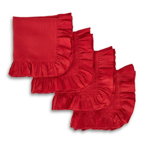 Linen Dinner Napkins Set of 4, 20 x 20 Inch for Dining Table, Holiday and Everyday Table Decor - Gabrielle Ruffle