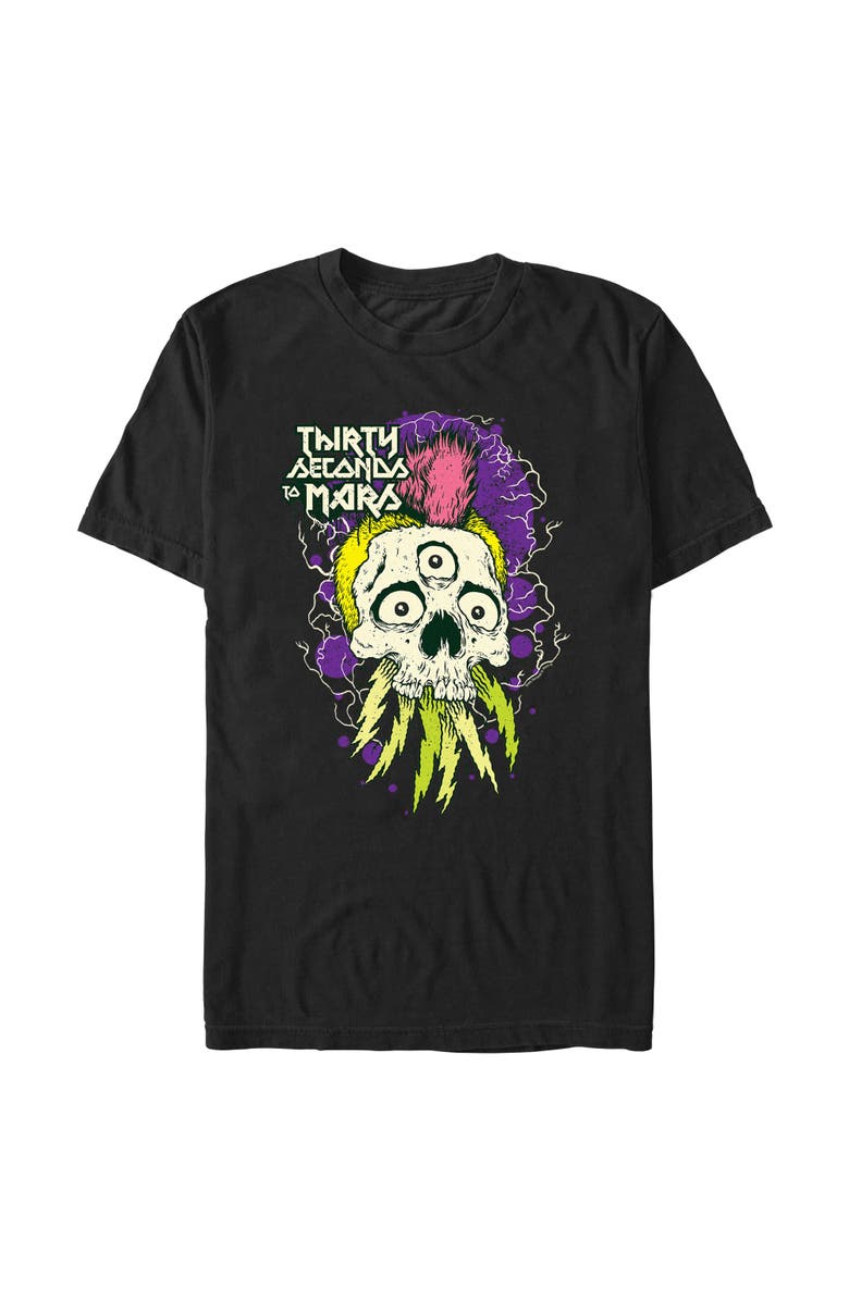 Thirty Seconds to Mars Men's Thirty Seconds to Mars Mohawk Skull Logo Graphic T-Shirt, Alternate, color, Black