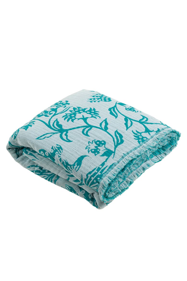 Costa Fringed Jacquard Oversized King Cotton Coverlet, Alternate, color, Medium Green