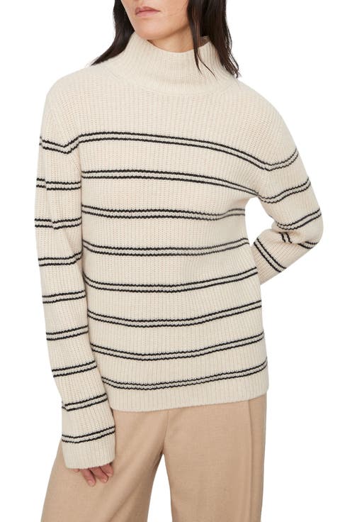Stripe Shaker Stitch Wool Blend Mock Neck Sweater