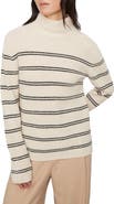 Vince Stripe Shaker Stitch Wool Blend Mock Neck Sweater