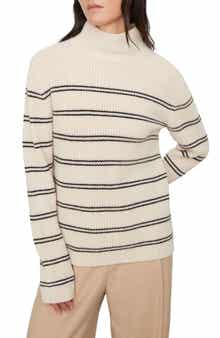 Vince Stripe Shaker Stitch Wool Blend Mock Neck Sweater