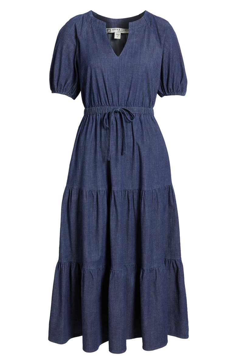 Anne Klein Puff Sleeve Tiered Denim Midi Dress, Alternate, color, 