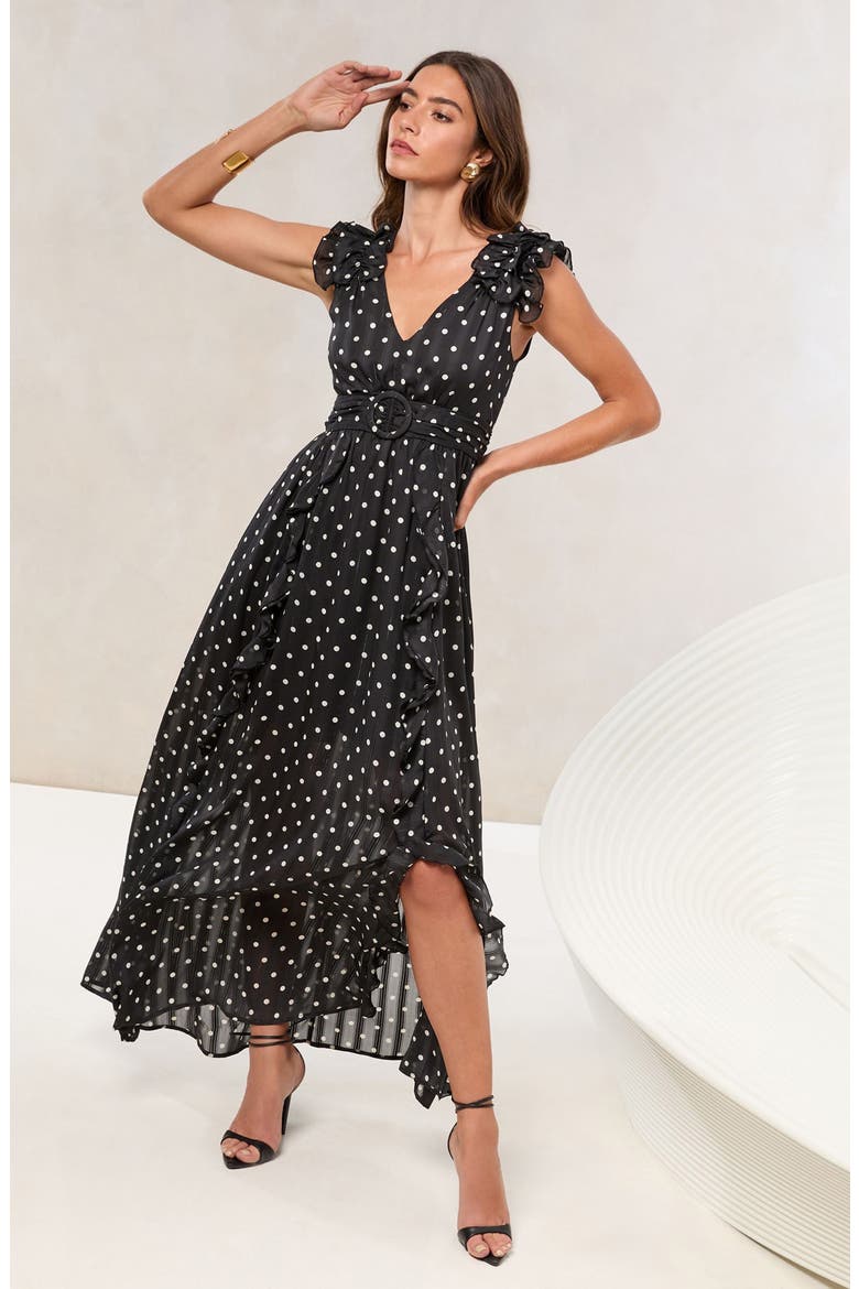 Metallic Maxi Ruffle Dress, Alternate, color, BLACK
