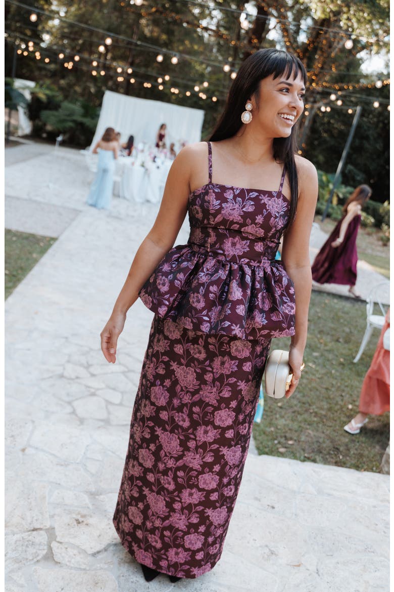 Allegro Floral Brocade Peplum Top, Alternate, color, PLUM BROCADE