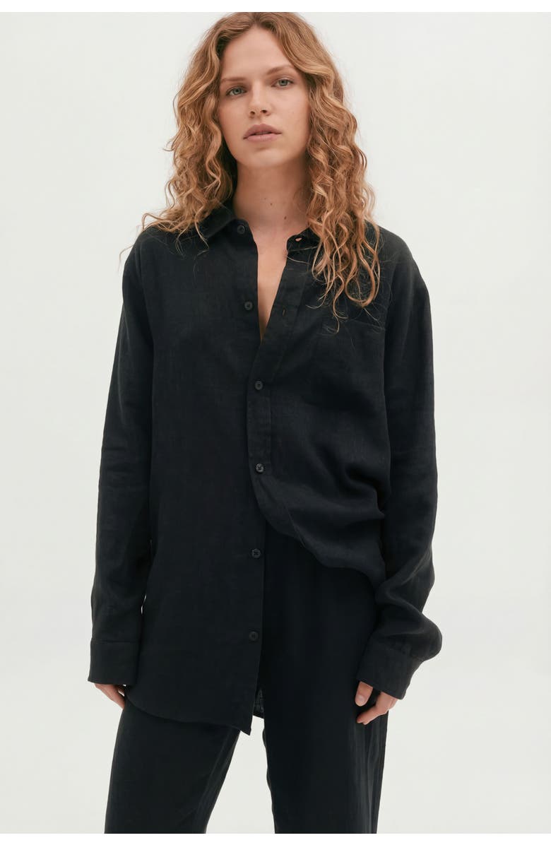 Desmond & Dempsey Lounge Pajama Shirt, Main, color, Black
