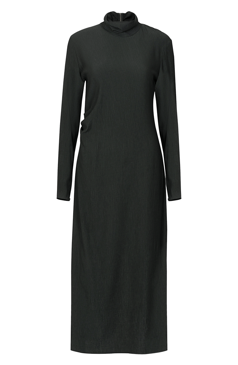 Untitled in Motion Aurora Crinkle Fabric Funnel Neck Midi Dress, Main, color, Black Crinkle