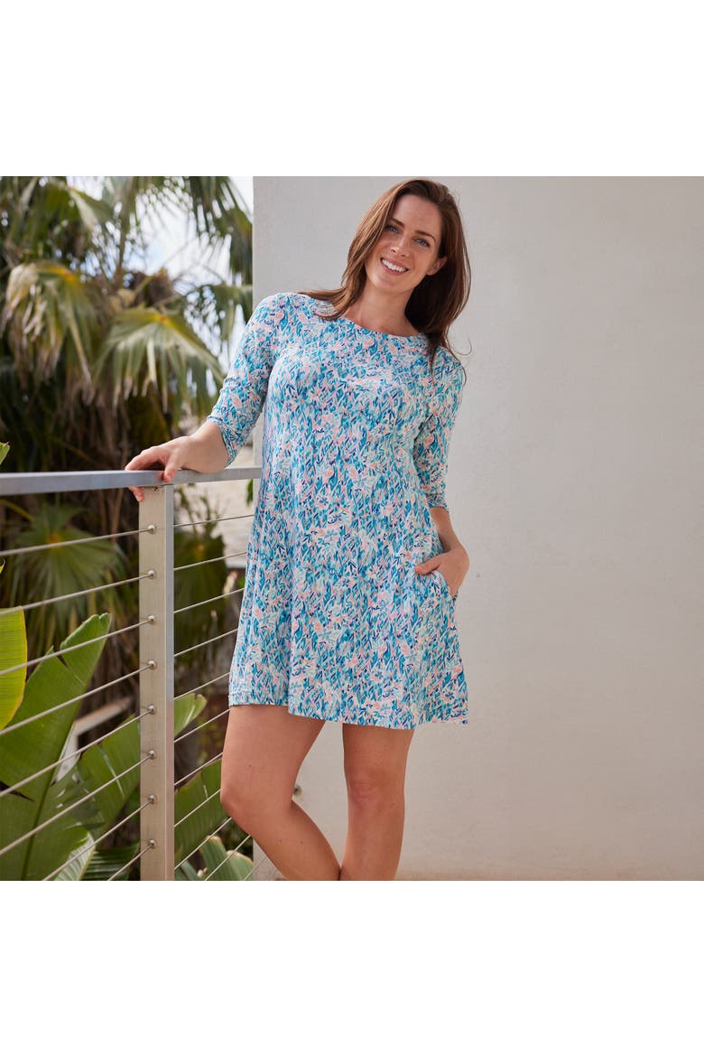 3/4 Sleeve Swing Dress, Alternate, color, River Painted Eden