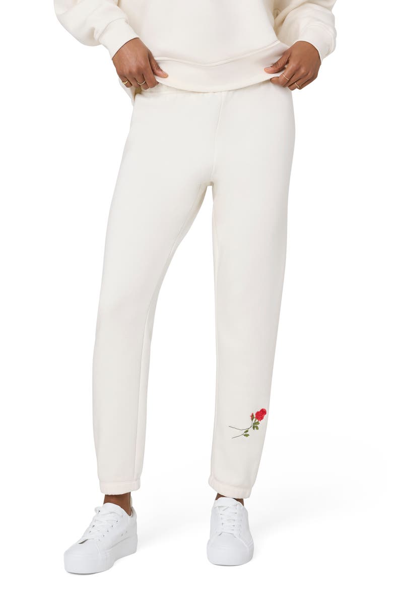 Cozy Crush Forever Rose Embroidered Joggers, Main, color, JET WHITE ROSE