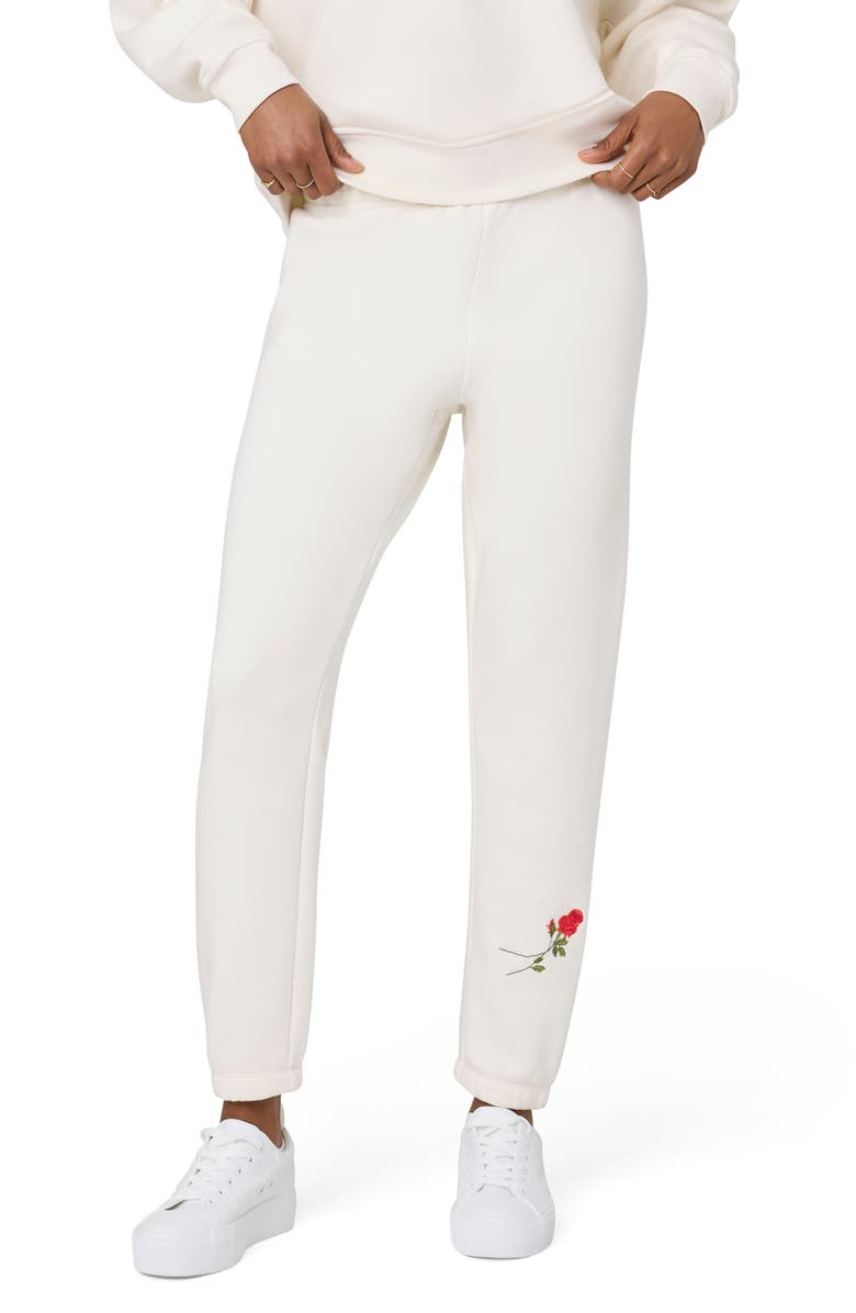 Florence by Mills Cozy Crush Forever Rose Embroidered Joggers, Main, color, Jet White Rose