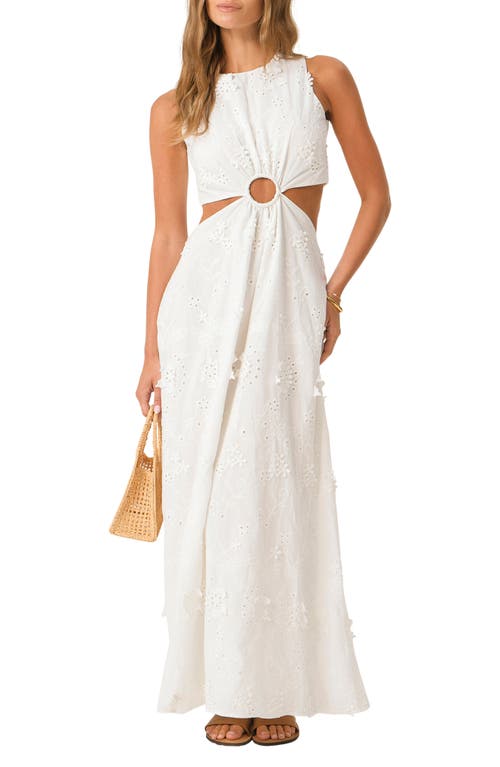 PQ SWIM Tavi Eyelet Sleeveless Cover-Up Maxi Dress in White Sands at Nordstrom, Size X-Small/small