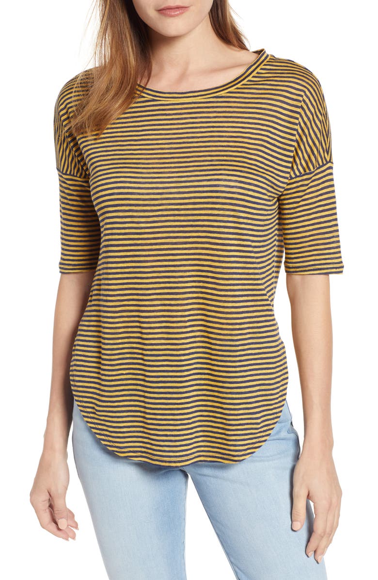 Lou & Grey Striped Linen Tee, Main, color, Wild Sunflower