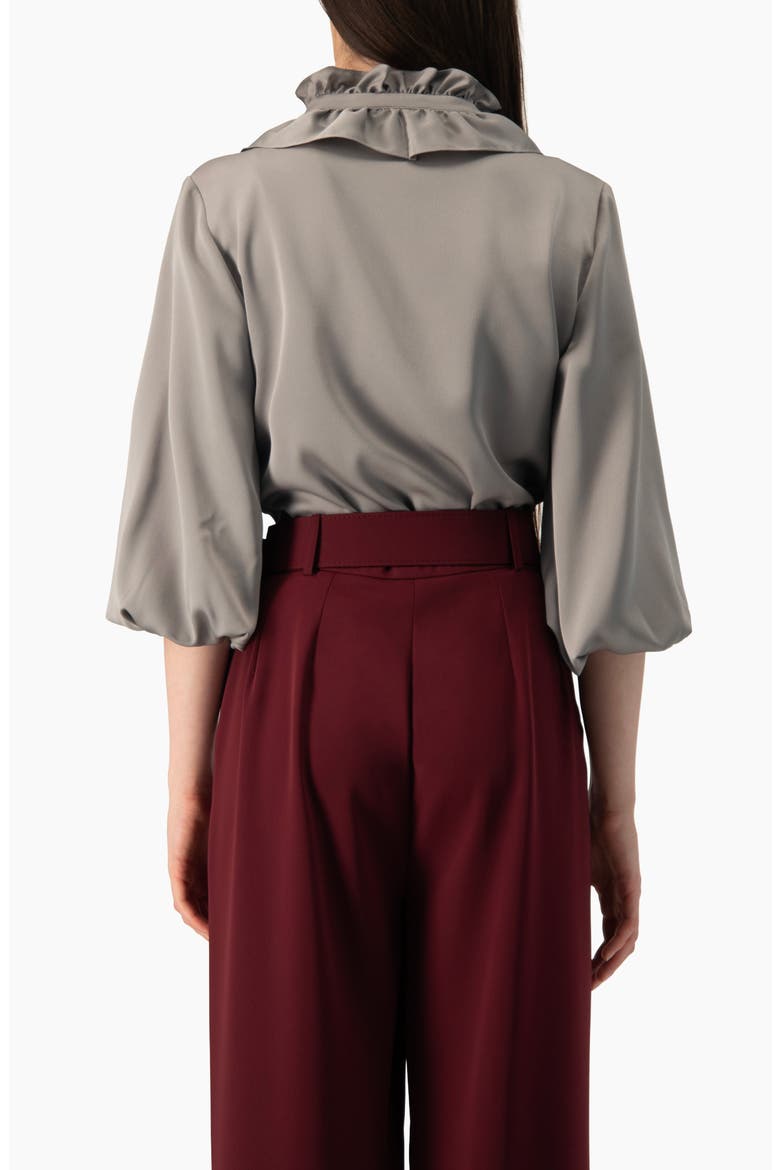 Ruffle-collar Blouse With Balloon Sleeves, Alternate, color, Grey