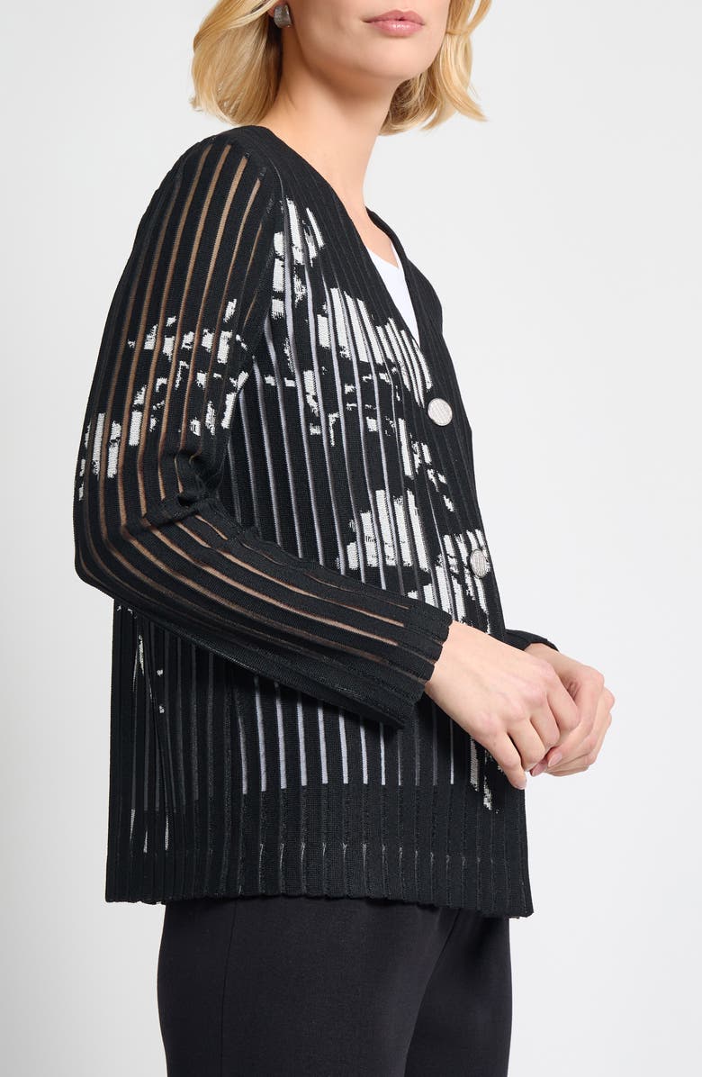 Misook Abstract Print Sheer Stripe Cardigan, Alternate, color, 