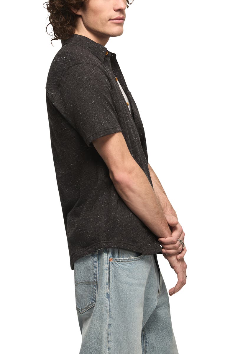 Lucky Brand Slub Knit Short Sleeve Cotton Blend Button-Up Shirt, Alternate, color, Blackened Pearl