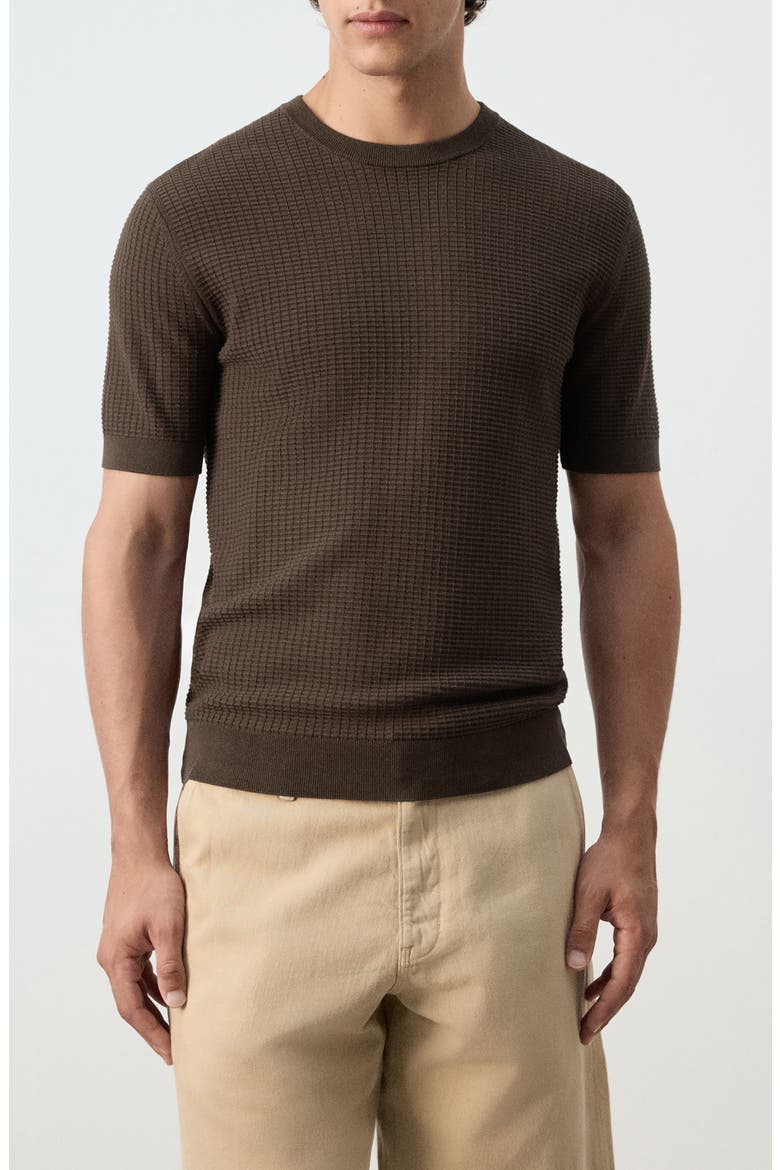 Waffle Knit T-Shirt, Main, color, BROWN