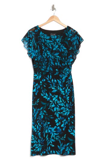 Connected Apparel Chiffon Overlay Midi Dress
