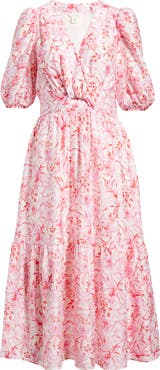 Caslon® Twist Detail Allover Print Midi Dress