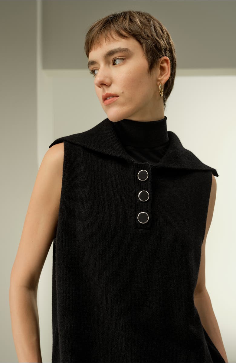 Lilysilk Vintage-Inspired Sleeveless Sailor Collar Sweater, Alternate, color, Black