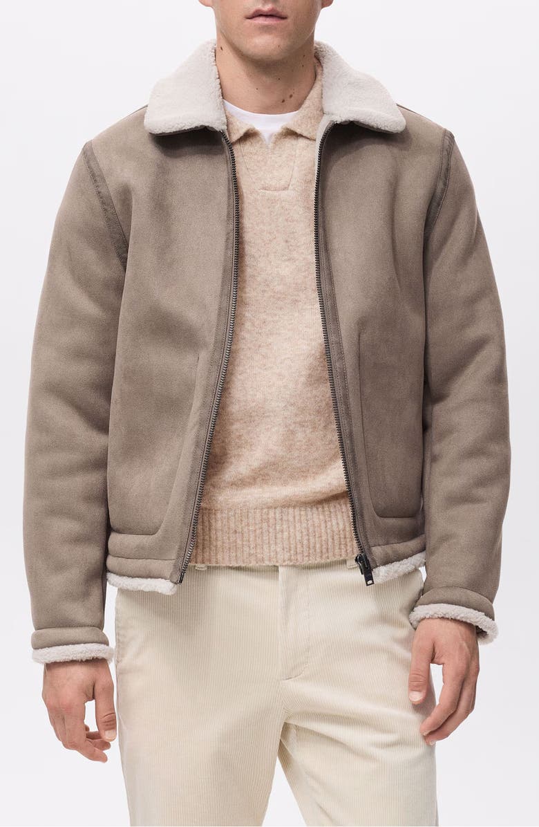 MANGO Faux Suede Jacket with Faux Shearling Lining, Main, color, 