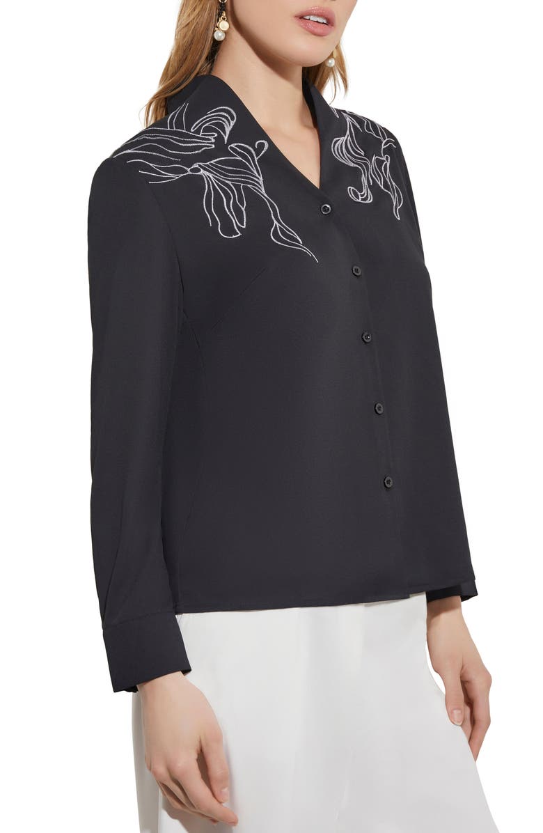 Misook Abstract Embroidered Button-Up Shirt, Alternate, color, Black/White