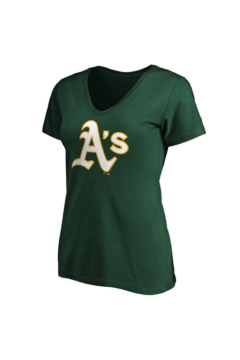 Women's Fanatics Branded Green Oakland Athletics Core Official Logo V-Neck T-Shirt, Alternate, color, Green