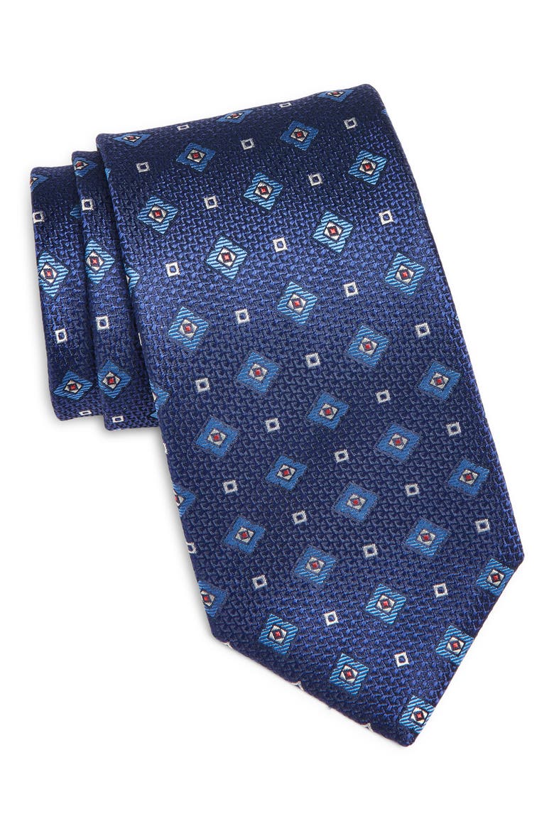 Medallion Silk Tie, Main, color, DARK BLUE