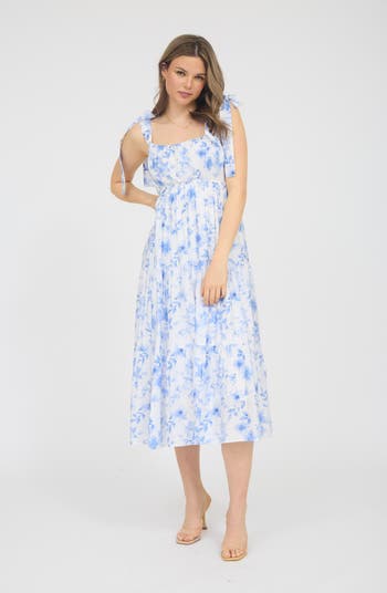 Shoulder Tie Floral Midi Dress