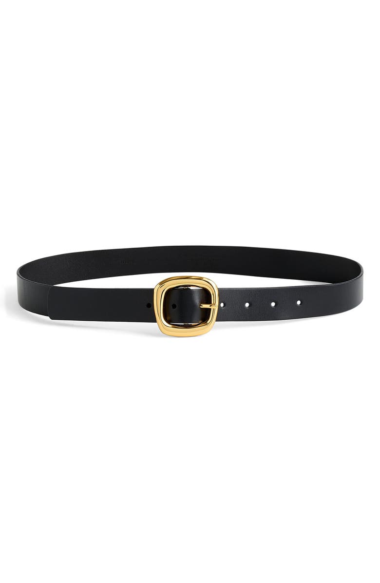 Madewell Puffy Buckle Leather Belt, Main, color, True Black