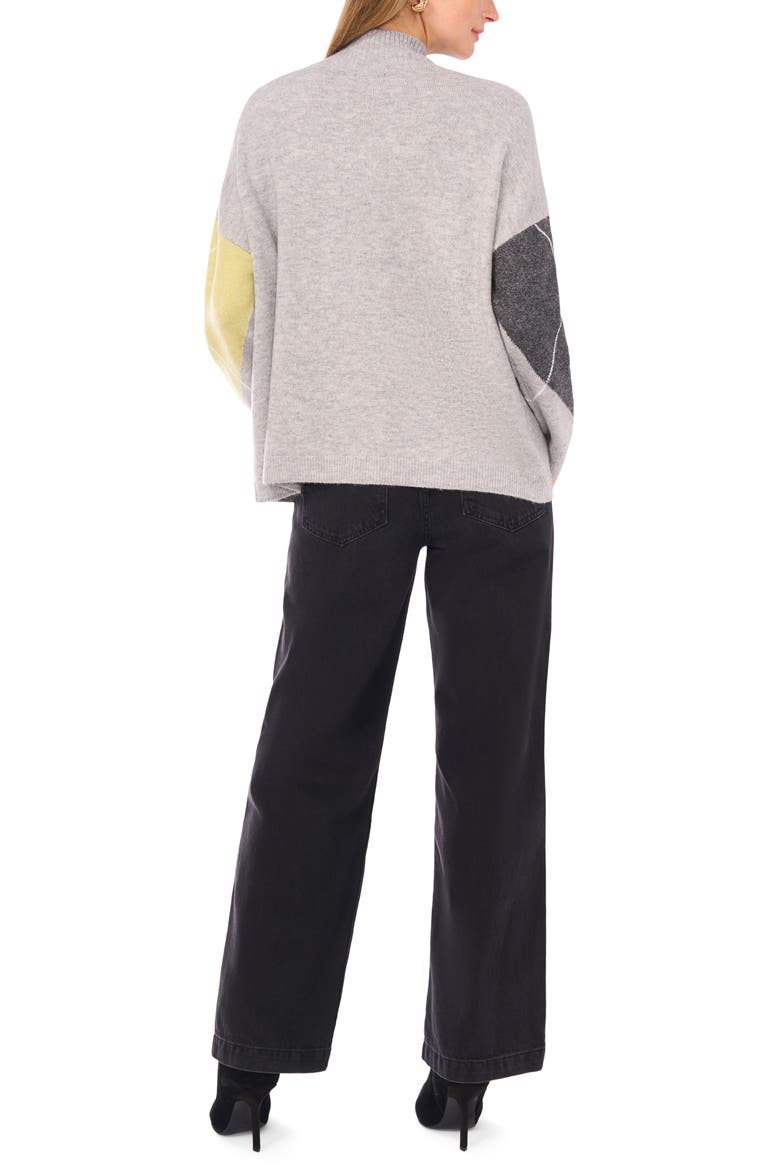 Argyle Mock Neck Sweater, Alternate, color, LIGHT HEATHER GREY