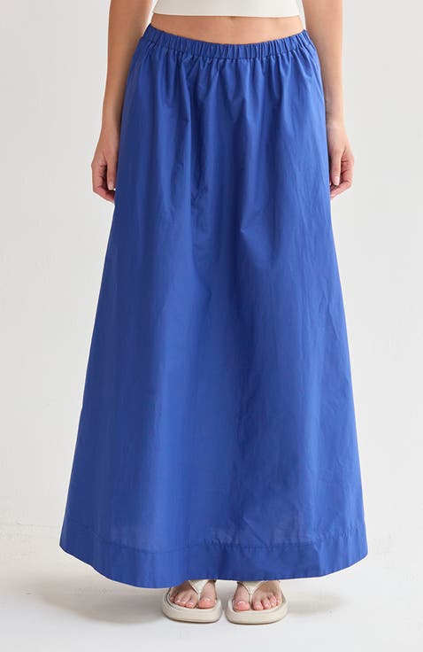 Gathered Poplin Maxi Skirt