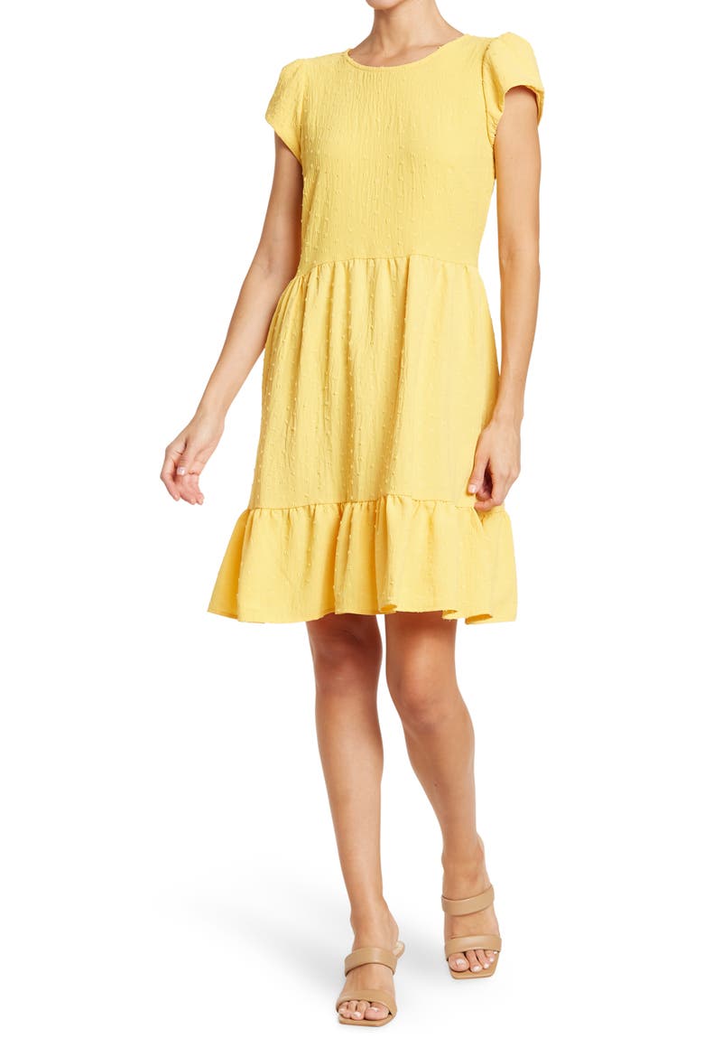 Extended Sleeve Crickle Clip Dot Dress, Main, color, YELLOW
