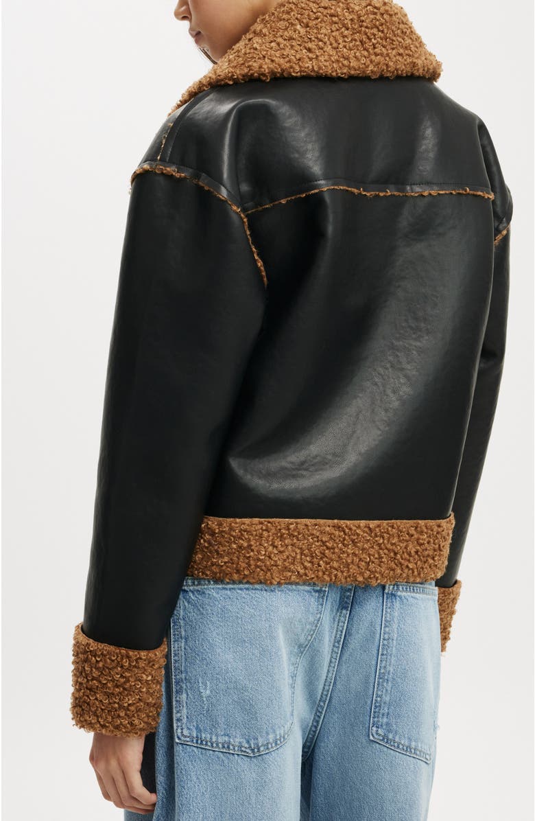 Cotton On Alfie Faux Leather Soft Fleece Jacket, Alternate, color, 