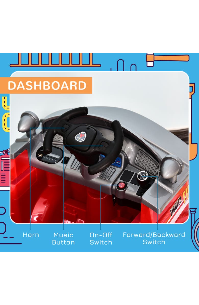 Aosom 6V Ride-On Fire Truck with Remote Control, Music, Lights, Alternate, color, Red