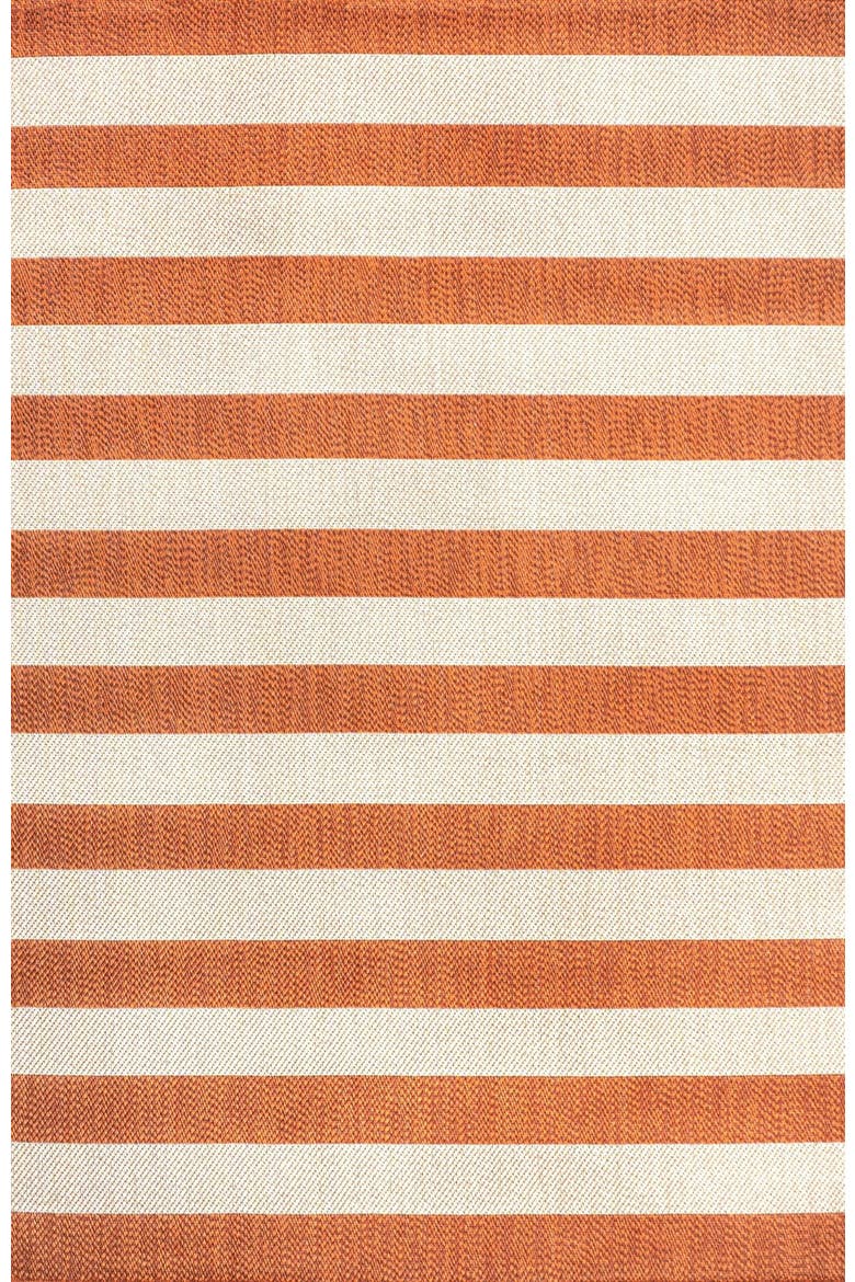 Negril Two-Tone Wide Stripe Indoor/Outdoor Area Rug, Main, color, Orange/Beige