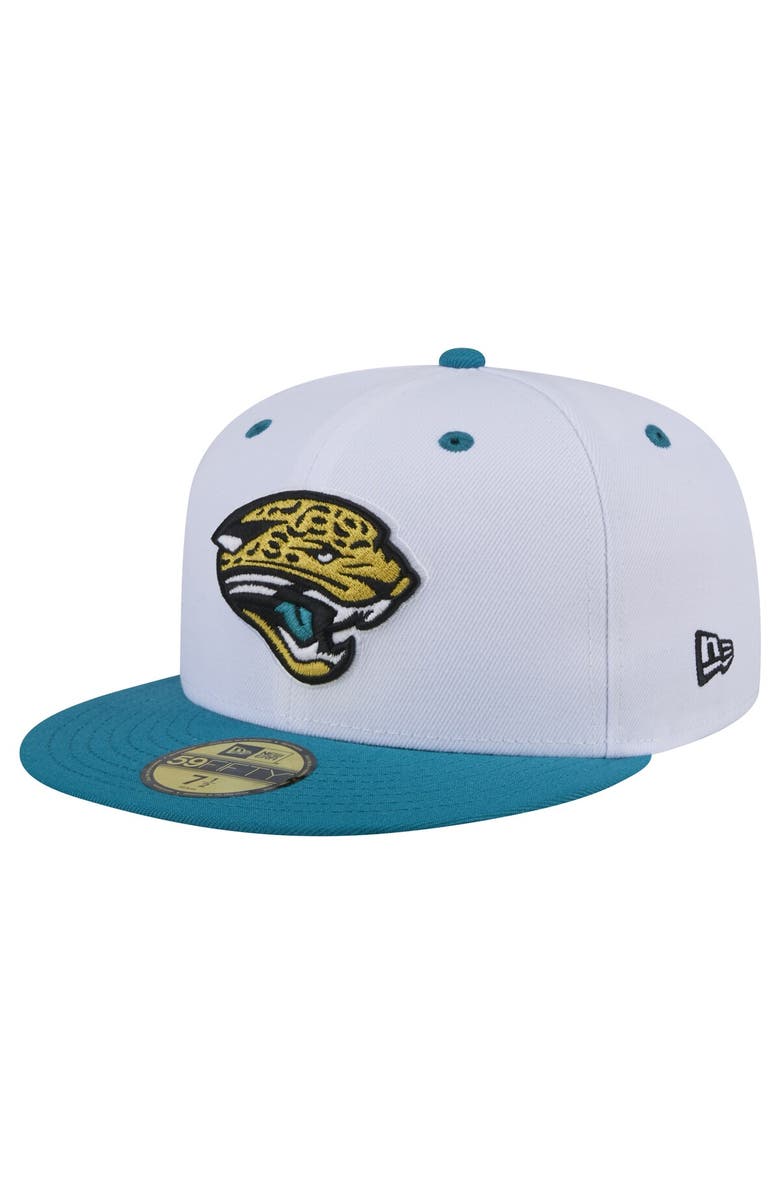 New Era Men's New Era  White/Teal Jacksonville Jaguars Throwback Logo Flipside Two-Tone 59FIFTY Fitted Hat, Main, color, 