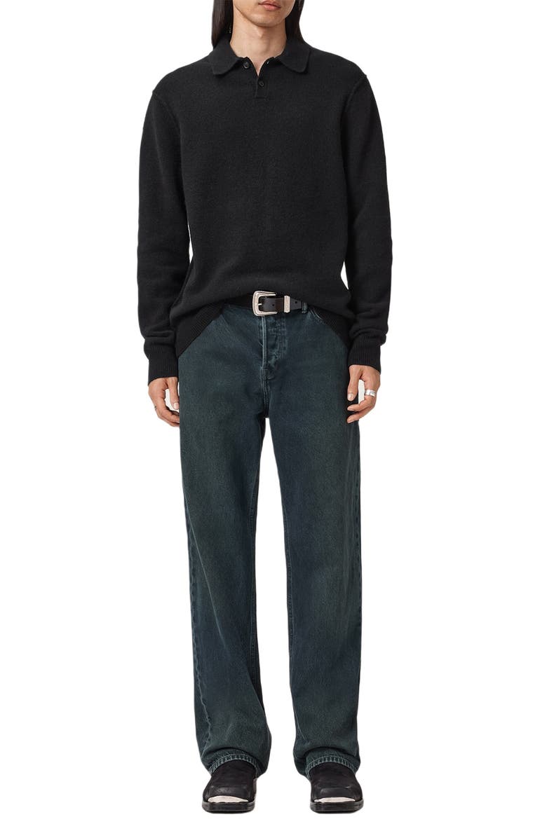 AllSaints Patern Long Sleeve Polo, Alternate, color, Black