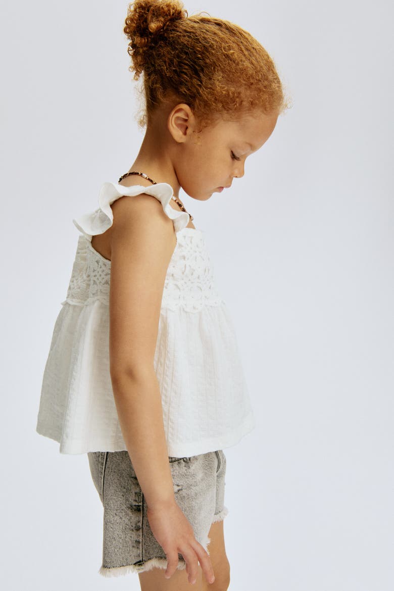 Ruffle-trimmed Cotton Top, Alternate, color, White