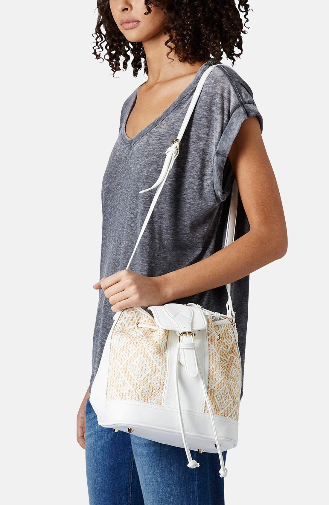 Woven Straw Panel Duffle Bag, Alternate, color, WHITE