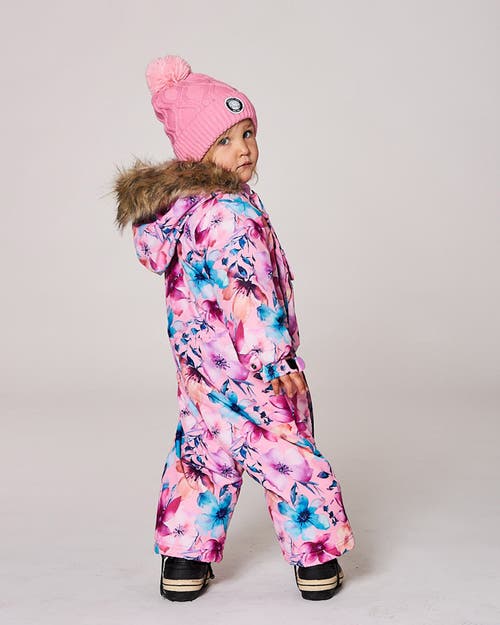 Deux Par Deux One-piece Play Snowsuit Designed For Car Seat Watercolor Flower In Blue