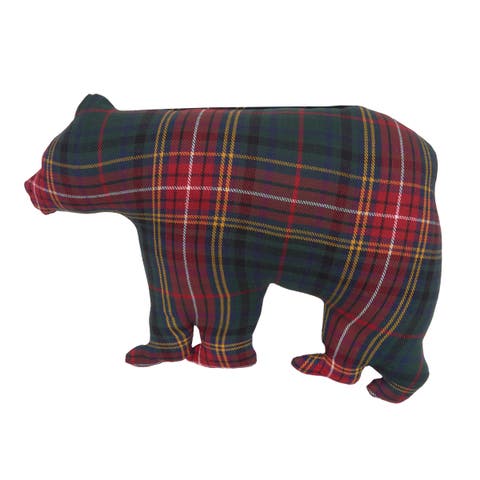 Plaid Bear Shaped Throw Pillow, 13.5" x 20"