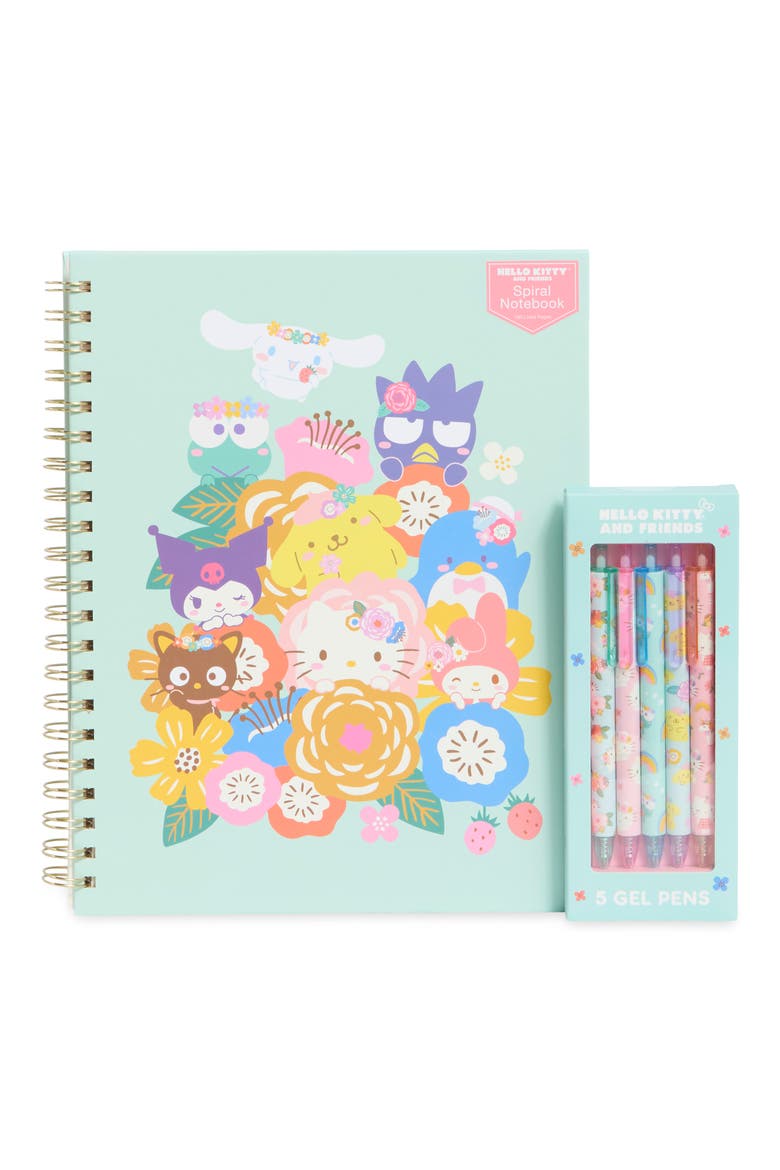 Floral Spiral Notebook & 5-Pack Gel Pens Set, Main, color, NO COLOR