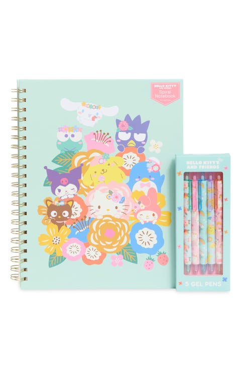 Floral Spiral Notebook & 5-Pack Gel Pens Set