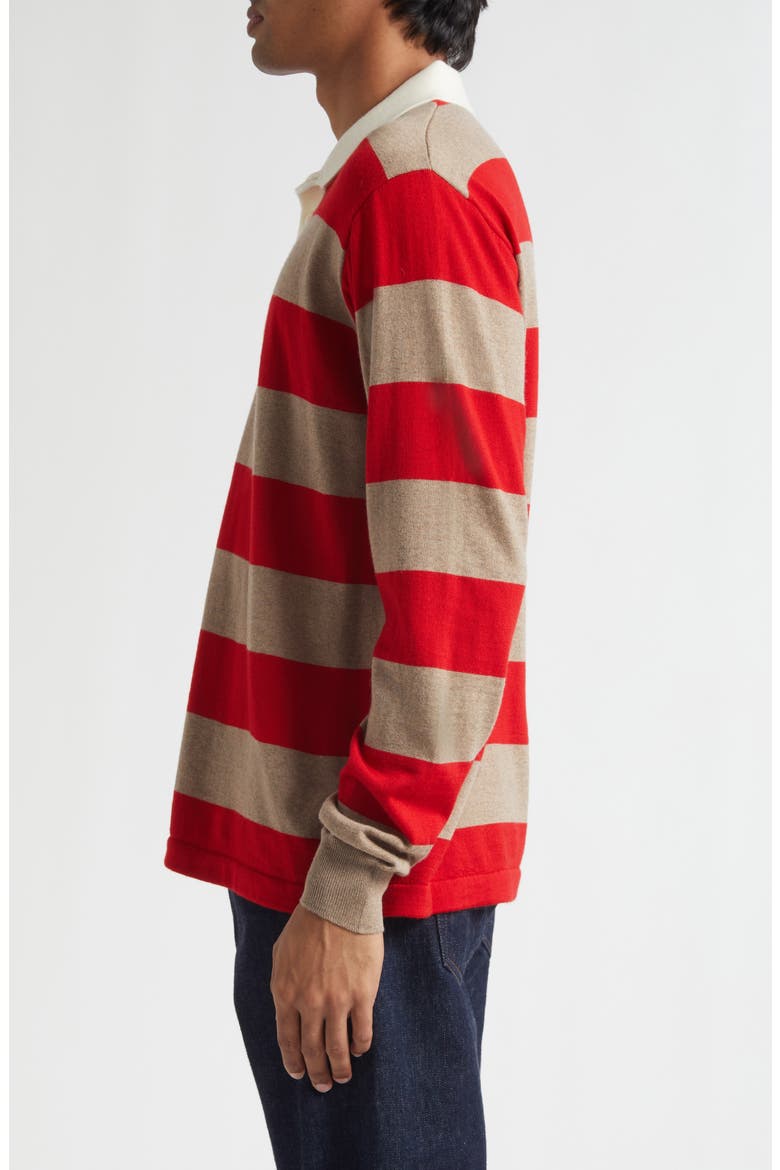 Block Stripe Long Sleeve Rugby Polo Sweater, Alternate, color, RED CAMEL
