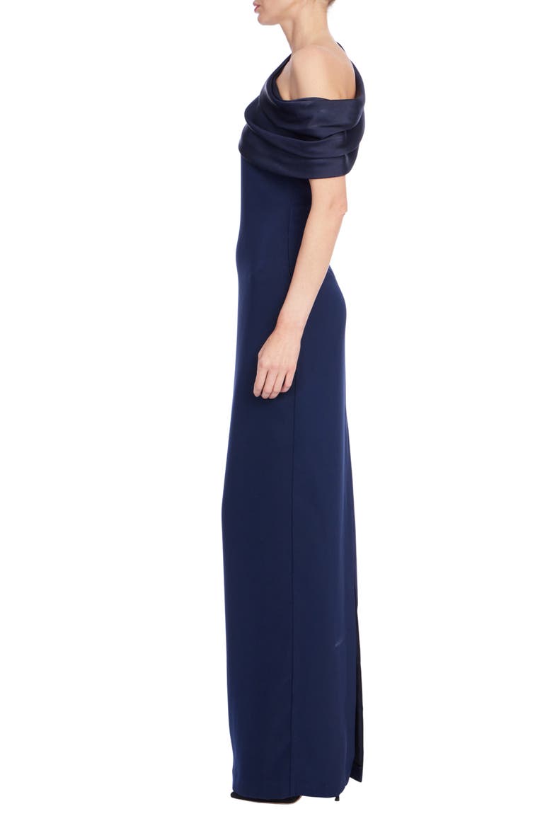One-Shoulder Drape Neck Stretch Mikado Gown, Alternate, color, NAVY