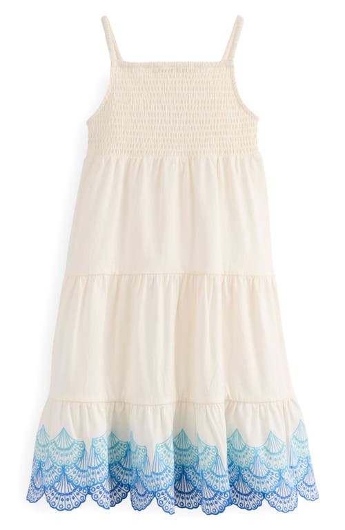 Mini Boden Kids' Enza Shell Embroidered Tiered Cotton Sundress In Soft Ivory Shells